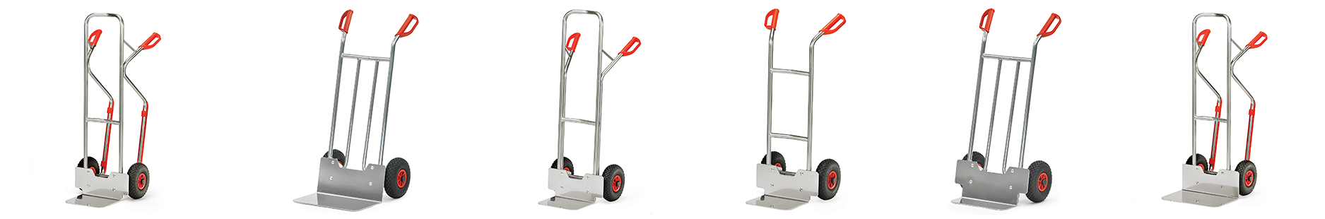 Various aluminium hand trucks lined up
